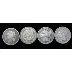 4 Nice 1865-1868 3 Cent Nickels