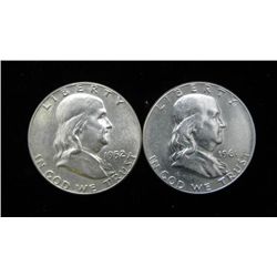 2 Choice Franklin Halves 1951 + 1962 Very Striking Unc