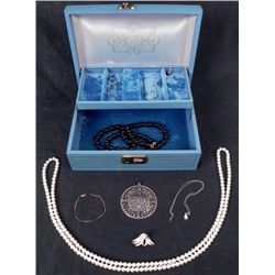 2 Tiered Jewelry Box w/ Necklaces, Pendants, Gold