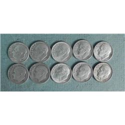 1 Lot of 10 Different Dated Roosevelt Dimes 1946-1963
