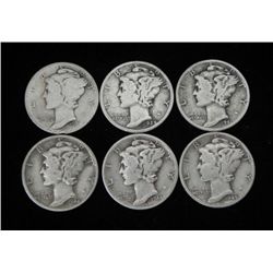 6 Dif Date Hi Grade Mercury Dimes 1917, 29, 41, 44, 45