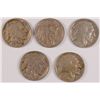 Image 1 : 5 EARLY P MINT BUFFALO NICKELS 1913 T2 F, 15 XF, 16 XF, 17 VF, 19 XF