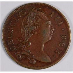 1775 IRELAND HALF PENNY SCARCE CHOCOLATE BROWN AU+