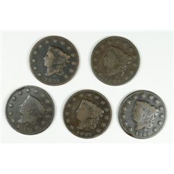 5 UNATTRIBUTED 1822  LARGE CENTS ALL GOOD - FINE