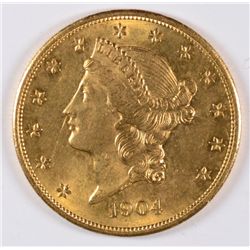 1904 $20 GOLD LIBERTY GEM BU EXCELLENT EYE APPEAL