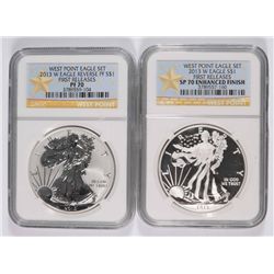 2 PIECE SET 2013-W AMERICAN SILVER EAGLE NGC PF-70, & SP-70