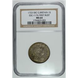 1723 GREAT BRITAIN SHILLING ESC -1176 FIRST BUST NGC MS-64