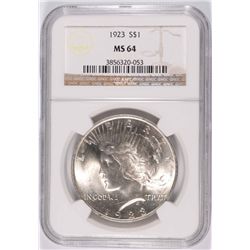 1923 PEACE SILVER DOLLAR, NGC MS-64  WHITE