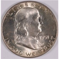 1951-D FRANKLIN HALF DOLLAR, MS-65  WHITE!
