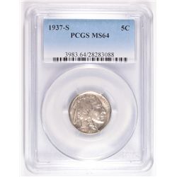 1937-S BUFFALO NICKEL, PCGS MS-64