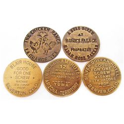 LOT OF 5 CAT HOUSE BROTHEL TOKENS