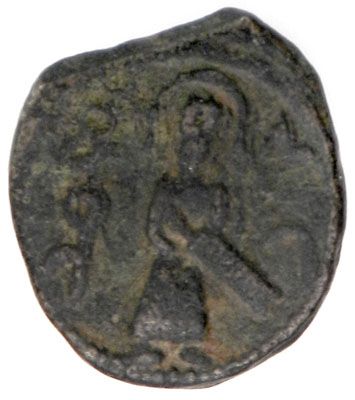 ARAB-BYZANTINE: Standing Caliph, ca. 690s, AE fals (2.57g), Harran ...