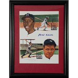 Hank Aaron 755 Signed Print w/ Babe Ruth Hirsh -Framed