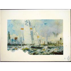 Dan Lotts Chicago Boats on Lake Printer Proof Art Print