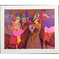 Gustave Likan Signed Horse Race Art Print Warming Up'79