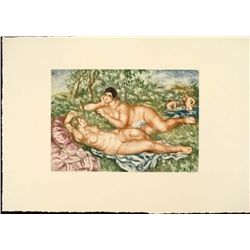 Renoir Colored Etching Art Print- Reposes Apres le Bain