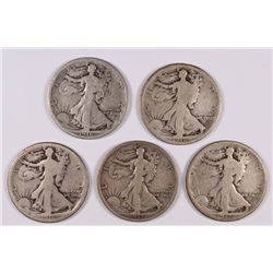 (5) WALKING LIBERTY HALF DOLLARS (16, 16-D, 16-S, 17, 17-D)