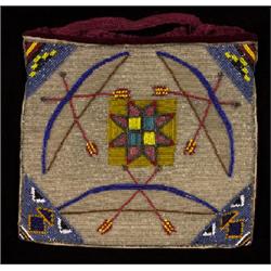 Finely Beaded Plateau Handbag with  Bow and Arrow - Star Design ca. 1915  11" W. 10" H.   Excelle…