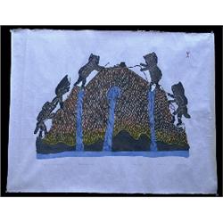 Unframed Print by Piteolak "Hurry to the Top of the Hill" Stone Cut and Stencil 41/50 Dorset 1980…