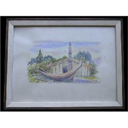 Earle Frood Watercolor "Haida Craft" Framed 26 1/2"x 20 1/2"  Good Condition                     …