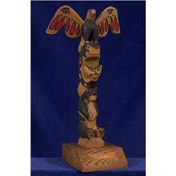 Simon Charlie Signed Model Totem Thunderbird, Whale and Bear 1985  16" H.  Excellent Condition   …