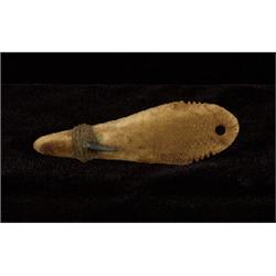 Carved Inuit Bone and Copper Fish Lure Attached with Sinew 4" L.  Good Condition                 …