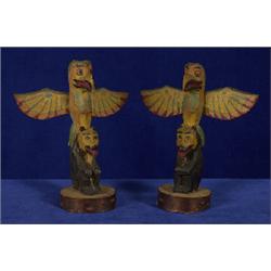 Two Early Tom Moses Miniature Painted Totems Signed 5" H.  Fine Condition                        …