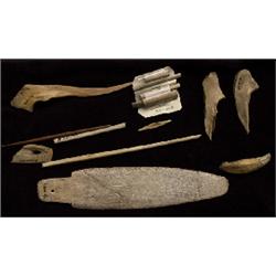 Collection of Sixteen Bone, Bear Tooth and Whalebone Artifacts  Not Allowed to Ship to U.S.A.    …