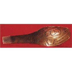 Haida Engraved Copper Spoon by John Cross ca. 1900  5 1/2" L.  Fine Condition                    …