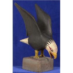 Carved and Painted Cedar Bald Eagle From Ahousat, B.C. 12" H. 8" W.  Fair Condition              …