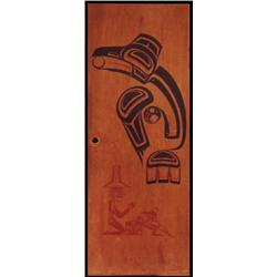 Painted Door  Raven Stealing the Sun  by Haida Artist Pat McQuire 1968  72 1/2  H. 30  W.  Fine C…