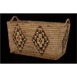 Large Handled Gathering Basket with Diamond Imbrication 24" L. 17" W. 15" H.  Fair Condition     …