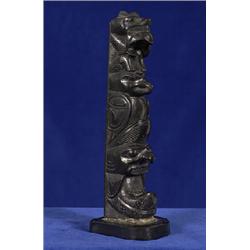 Very Fine Early 20TH C. Unsigned Haida Argillite Totem with Five Figures Possibly Capt. Andy Brow…