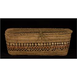 Mt. Currie Lidded Basket 14" L. 5 1/2" W. 5" H.  Fine Condition                                  …