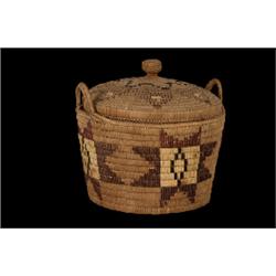 Large Salish Nob Top Lidded Basket Star Design 17 1/2" W.  Good Condition                        …