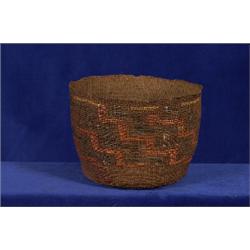 Early Tlingit Polychrome Basket 6 1/2" D. 4 3/4" H.  Fair Condition  Repair Noted                …