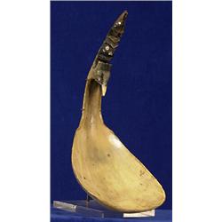 Tlingit Carved Horn Ladle with Three Figures Abalone Inlaid 9 1/2" L. 4" W.  Very Fine Condition …