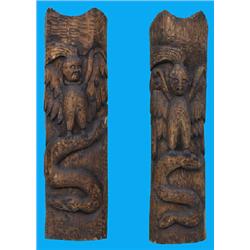 Fine Pair of Simon Charlie Carved Cedar House Posts, Salmon House Collection 63" H. 17" W. - 15 1…