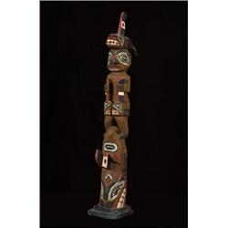 Tlingit Carved and Painted Shaman and Whale Totem Five Figures 31" H.  Fine Condition            …