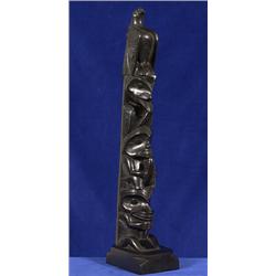 Superb Rufus Moody Carved Four Figure Argillite Totem 1961  17 1/2" H.  Good Condition           …