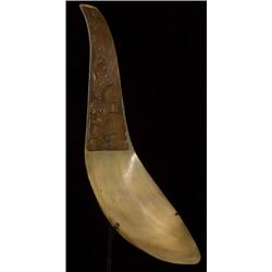 19TH C. Tlingit Sheep Horn Spoon Carved Bowl, Back and Engraved Copper Handle Collected 1964  11 …