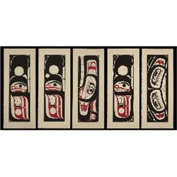 Haida Chief Edenshaw Limited Edition of 19 Silkscreen Pentych Killer Whale Signed 38"x 15"  Excel…