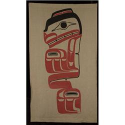 Robert Davidson Northern Bear Banner Serigraph on Fine Bullap Ex Expo 1986  88" L.x 49" W.  Good …
