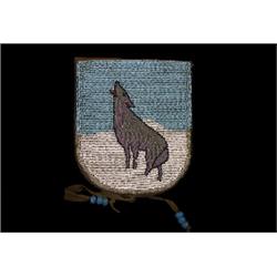 Nez Perce Fully Beaded Belt Pouch with Wolf Design 6 1/4" L. 5" W.  Fine Condition               …