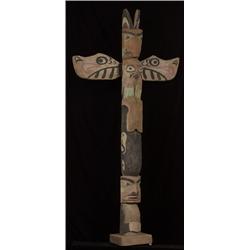 Old Northwest Coast Carved and Painted Three Figure Totem 72" H.  Good Condition                 …