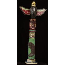 Old Painted Totem Signed Don Austin, New Hazelton B.C. ca. 1930-1940  36 1/2" H.  Fair Condition …