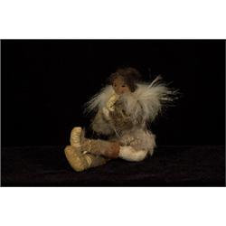 Inuit Doll with Caribou Parka, Wood Face, Sealskin Mukluks 4" H.  Fair Condition                 …