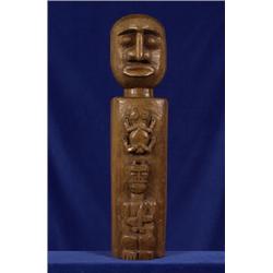 Alex Julian Carved Shaman with Bear Holding Salmon Totem 22 1/2" H.  Good Condition              …