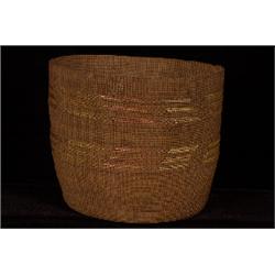 Large Tlingit Polychrome Basket ca. 1880  9 1/2" D. 7 1/2" H.  Fair Condition  Small Split       …