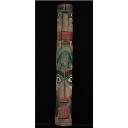 Old Carved and Painted Northwest Coast Three Figure Totem ca. 1915  69" H.  Fair Condition       …